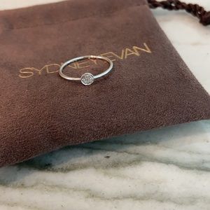 Sydney Evan 14k White Gold & Pave Diamond Tiny Circle Disc Ring Size 6